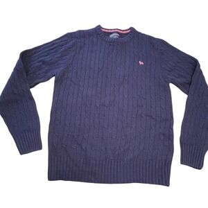 Aeropostale Cable Knit Sweater Women's Medium Navy Wool Blend Logo Preppy Mall